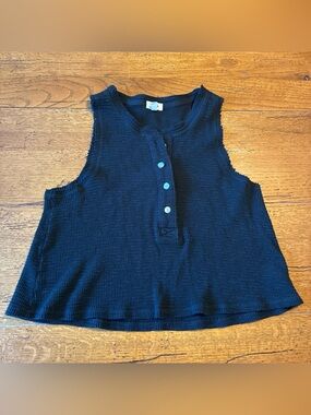 aerie Black Ribbed Henley Tank Top